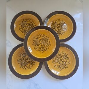 '70s Vintage Homer Laughlin Andre Ponche Gold Decostone Plates 7.25 In Set Of 5T